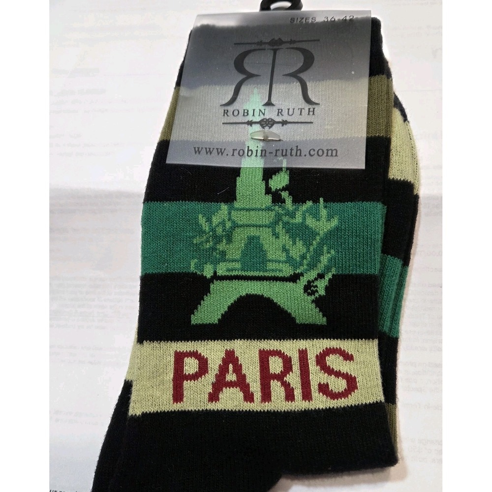 Robin Ruth Paris Socks Ladies Size 36-42 (US 6-10) Green Black Eiffal  ‎ Tower